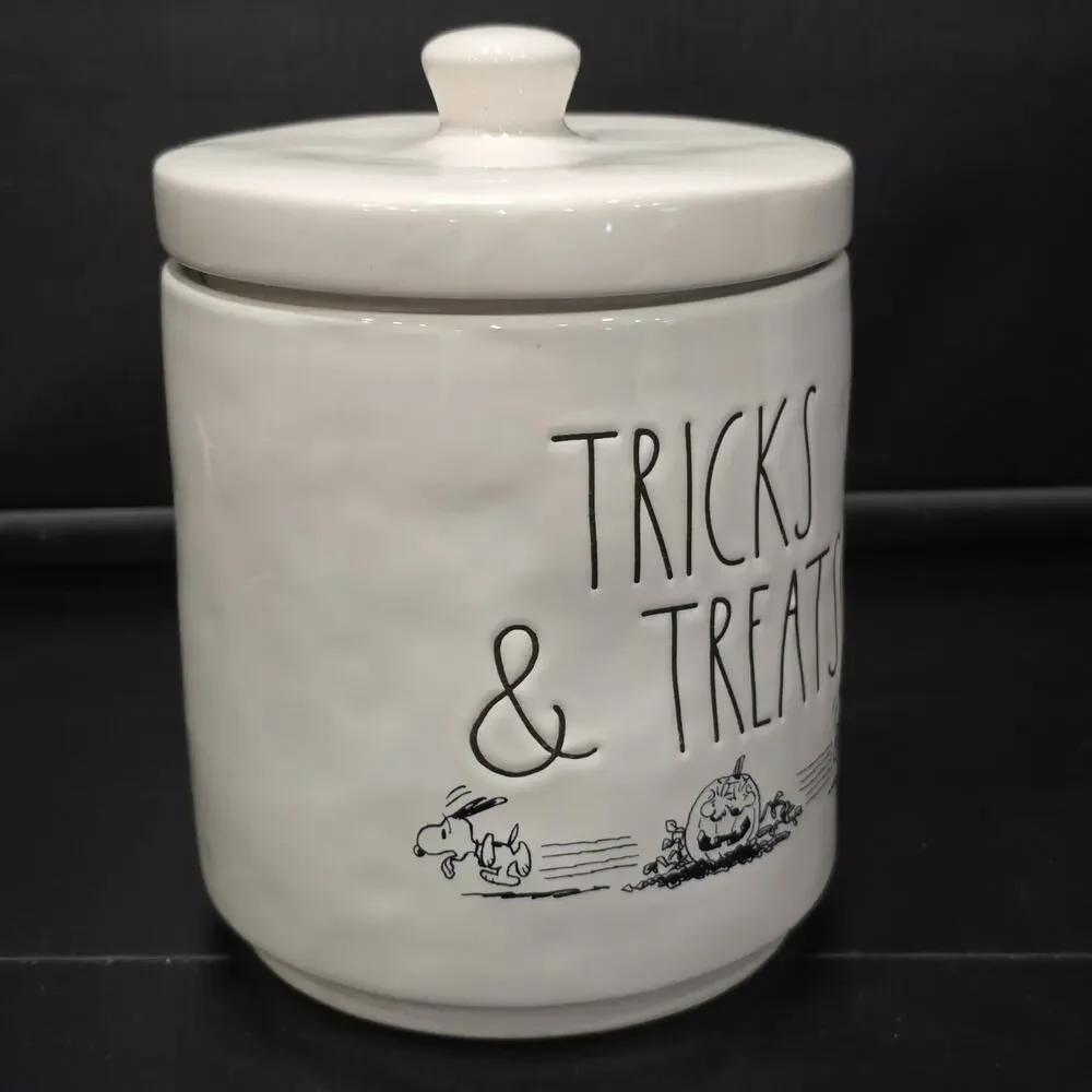 Peanuts Rae Dunn Tricks & Treats Halloween Canister Cookie Jar Snoopy Lucy